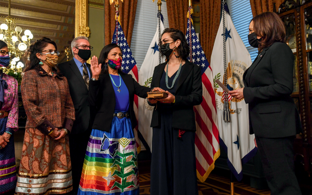 Deb Haaland is sworn in as the nation's first Native interior secretary. | Photo by Lawrence Jackson/White House