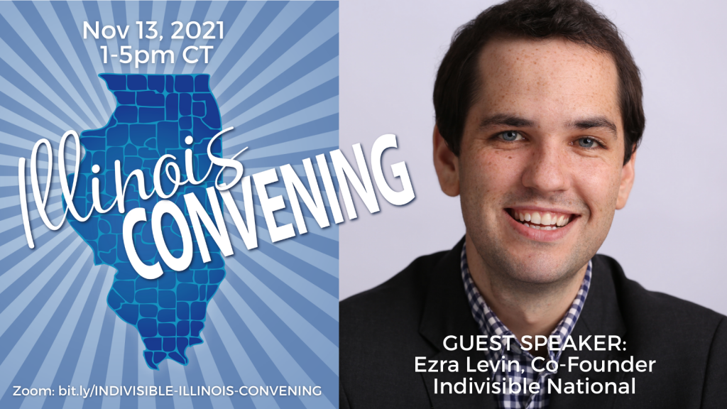 Ezra Levin headshot with Illinois Convening logo in blue